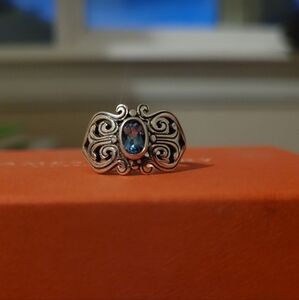 Retired James Avery Blue Topaz Scroll Ring Size 7